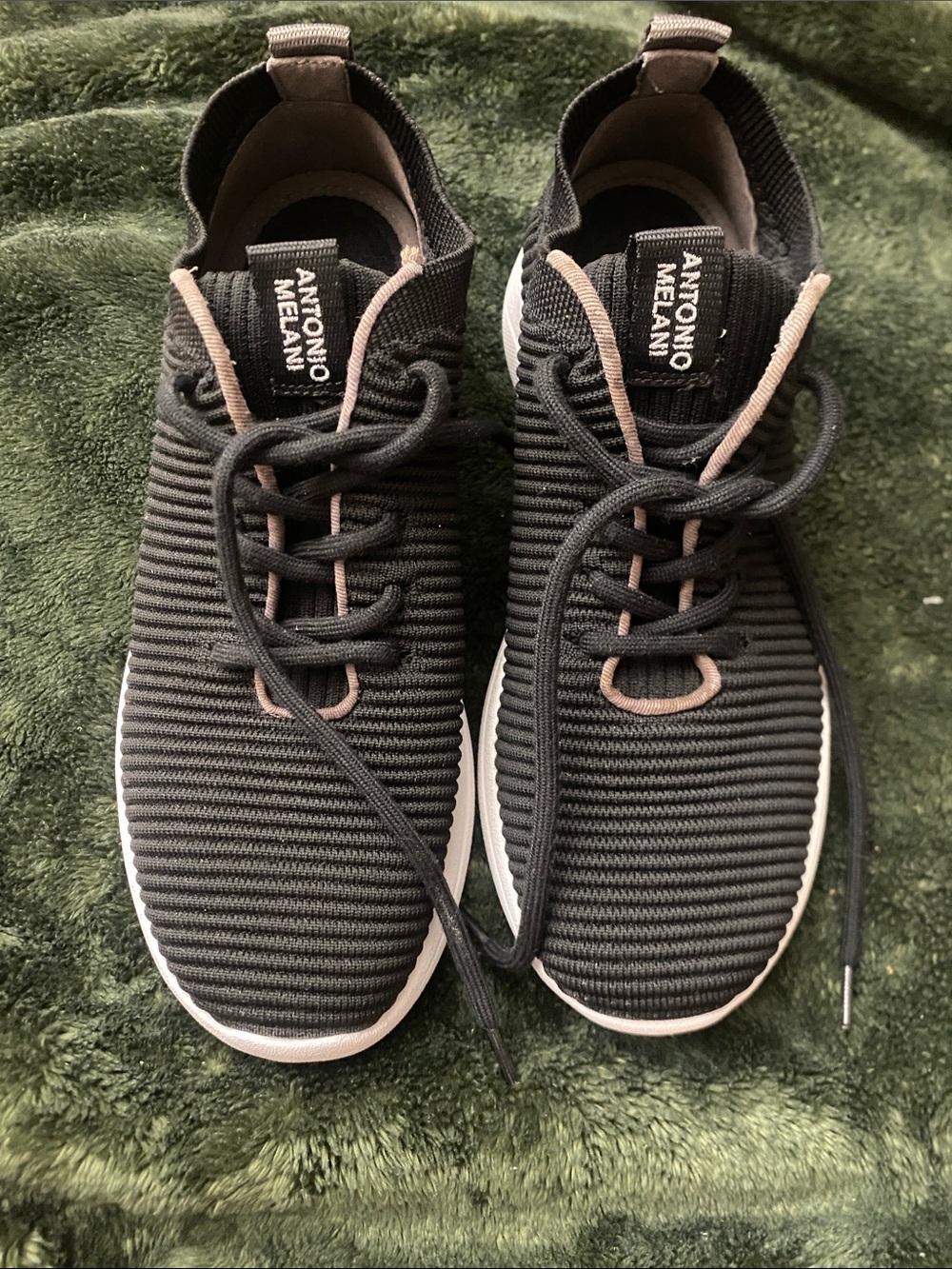 ANTONIO MELANI Black Knit Slip-On Sneakers with Taupe Trim